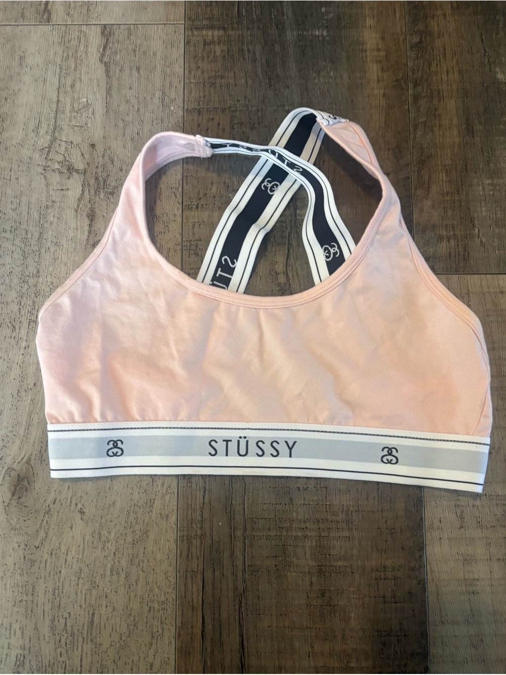 Stussy Pink & Black Logo Elastic Sports Bra